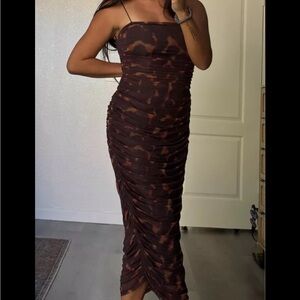 Elegant Brown Ruched Dress